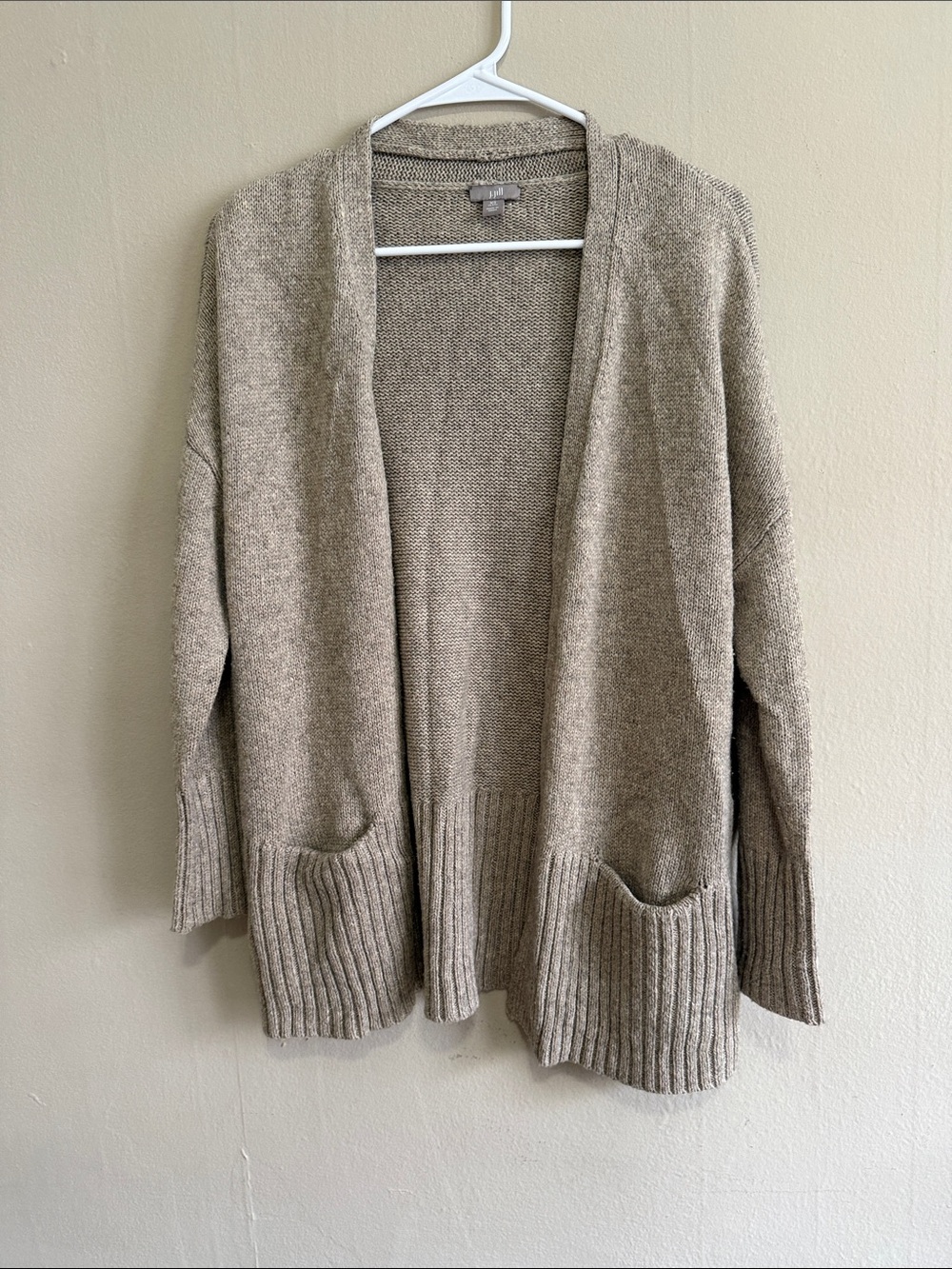 J. Jill Open-Front Knit Cardigan in Taupe